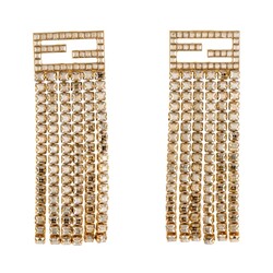 FENDI FENDI FF CRYSTAL GOLD TONE DRAPE EARRINGS