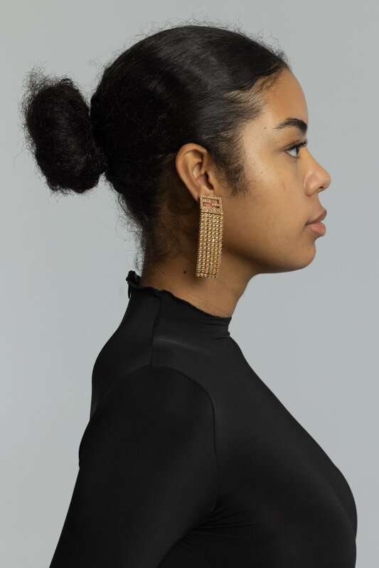 FENDI FENDI FF CRYSTAL GOLD TONE DRAPE EARRINGS