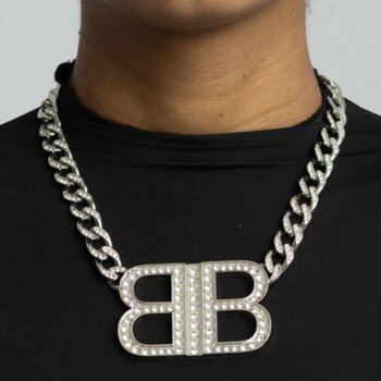 BALENCIAGA BALENCIAGA SILVER CURB CHAIN BB 2.0 NECKLACE