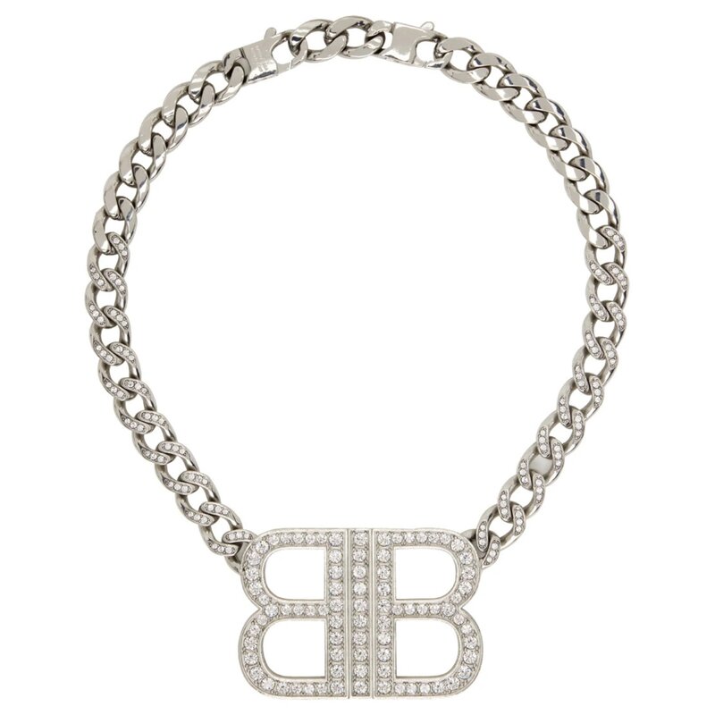 BALENCIAGA BALENCIAGA SILVER CURB CHAIN BB 2.0 NECKLACE