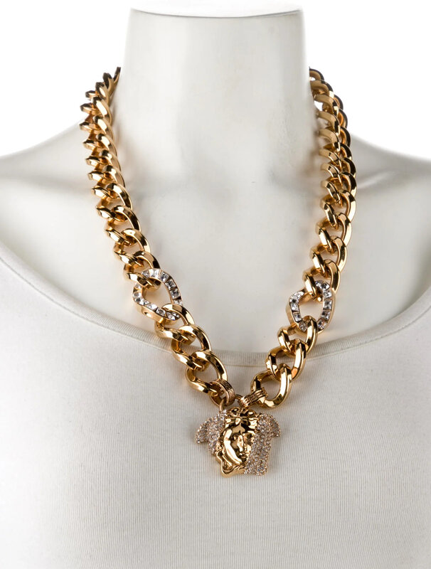 VERSACE VERSACE STRASS AND METAL NECKLACE GOLD