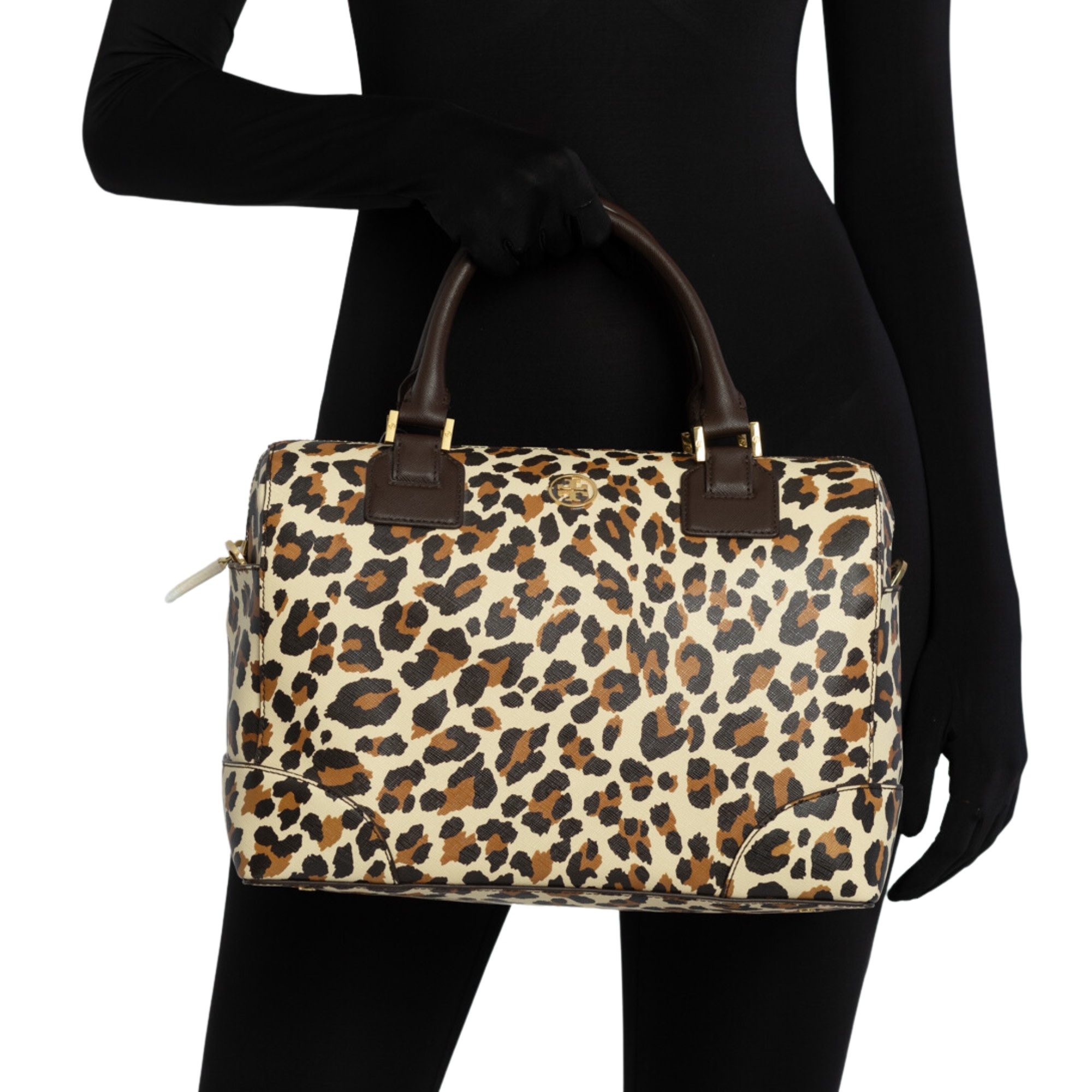 TORY BURCH LEOPARD PRINT LEATHER BOSTON BAG