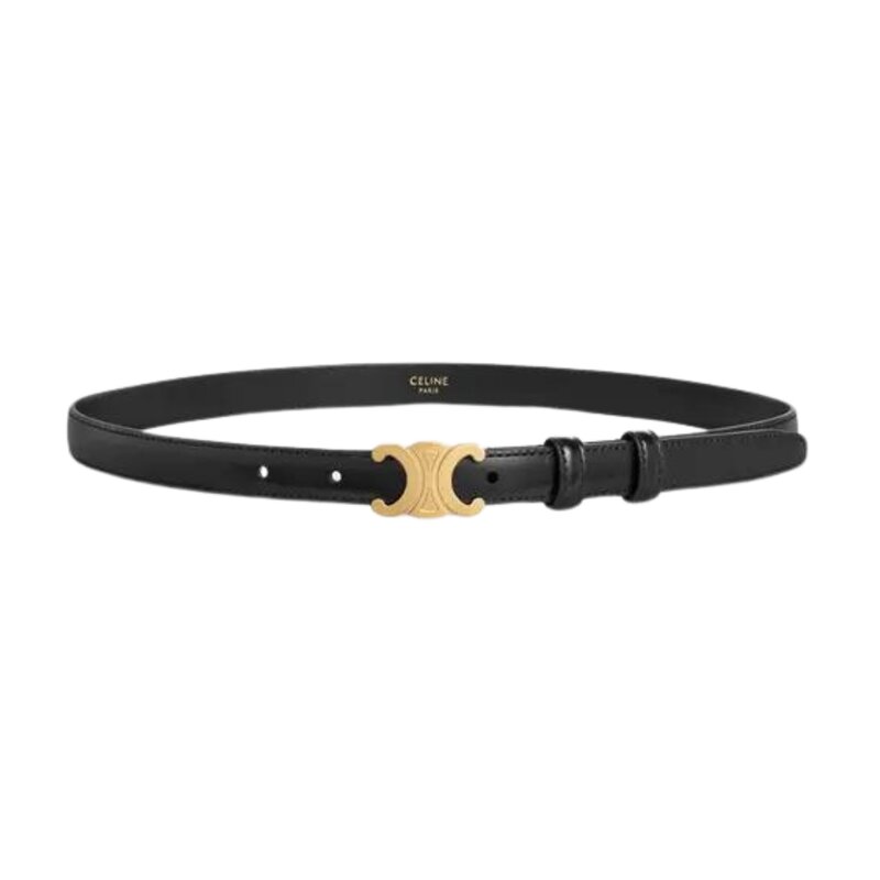 CELINE CELINE SMALL GOLD TRIOMPHE MOTIF BELT IN BLACK TAURILLON LEATHER 95
