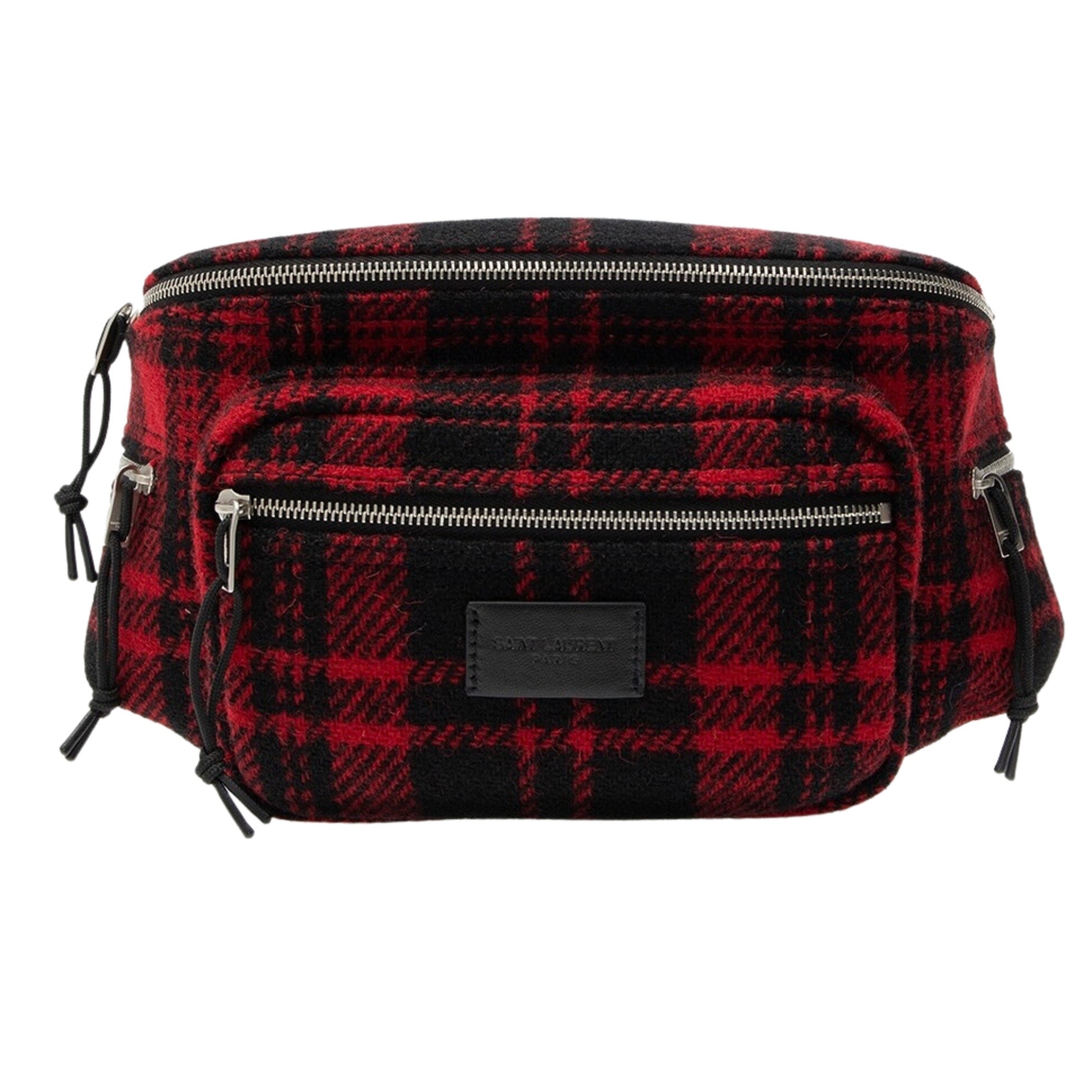 SAINT LAURENT RED BLACK WOOL TARTAN NUXX BELT BAG