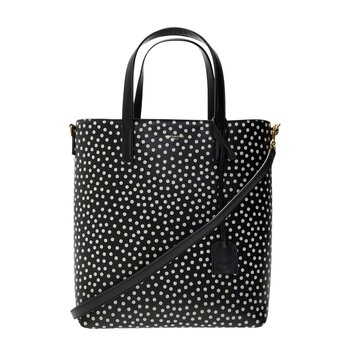 SAINT LAURENT SAINT LAURENT SOFT LEATHER BLACK POLKA DOT TOY SHOPPING BAG