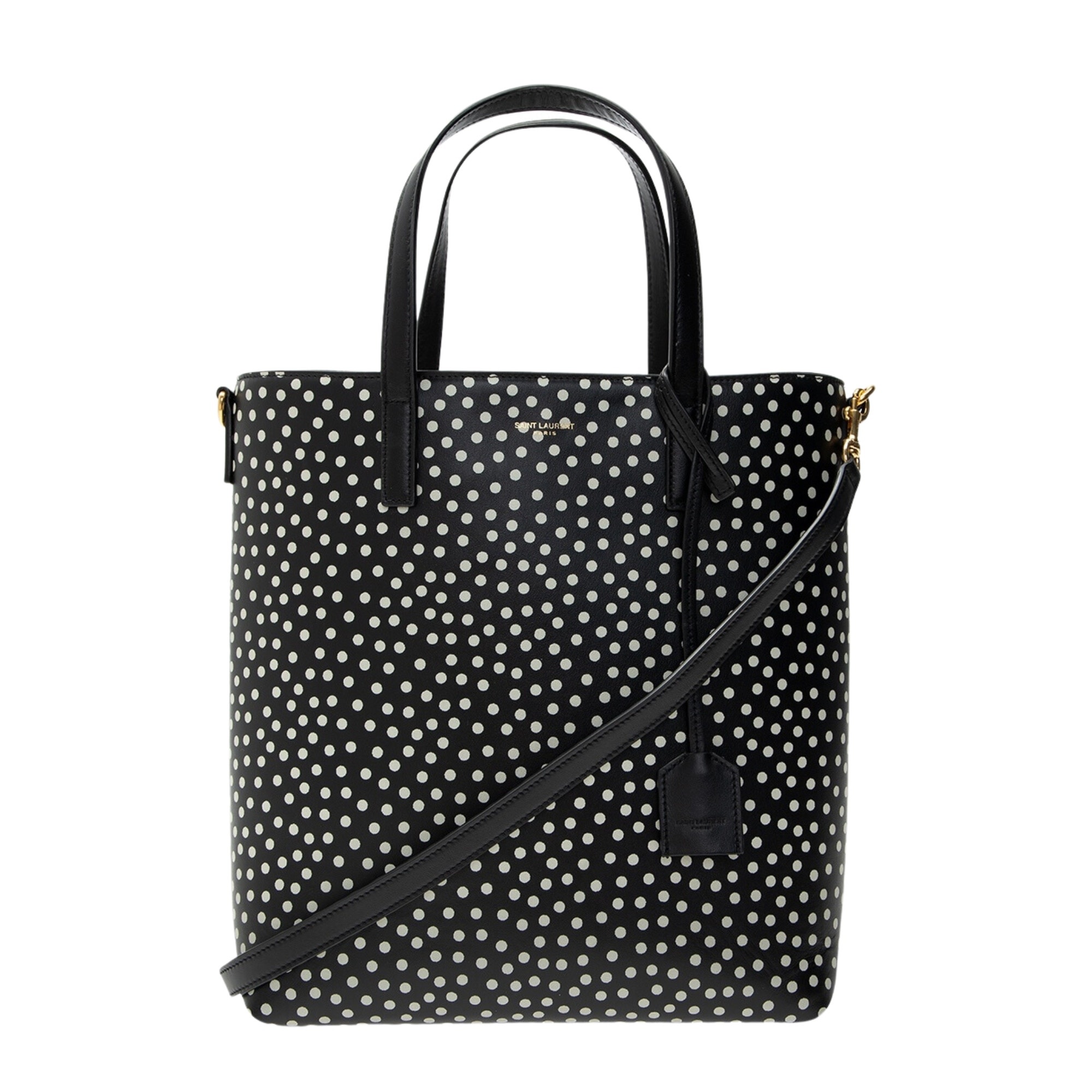 Black and white polka dot tote bag deals