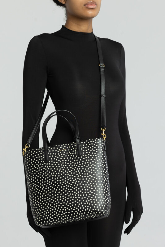 SAINT LAURENT SOFT LEATHER BLACK POLKA DOT TOY SHOPPING BAG