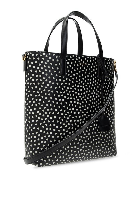 SAINT LAURENT SOFT LEATHER BLACK POLKA DOT TOY SHOPPING BAG