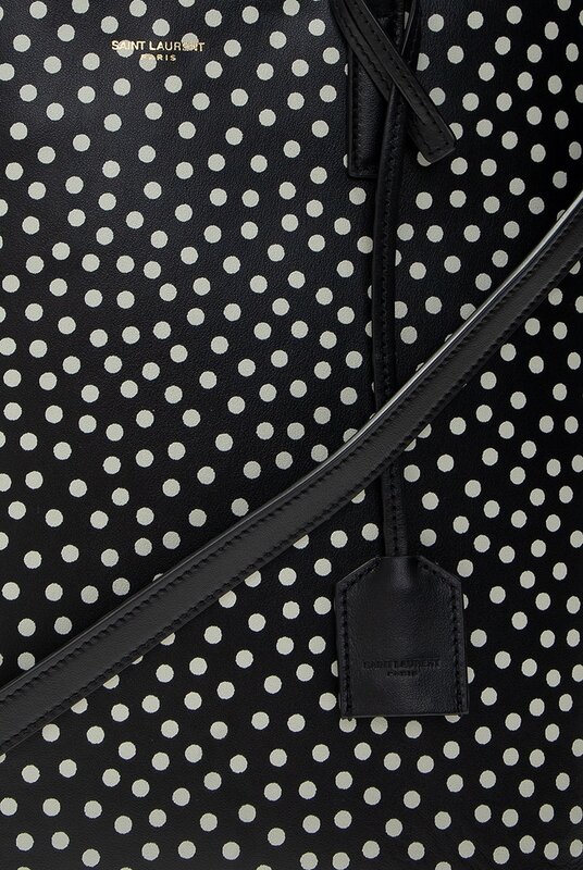 SAINT LAURENT SOFT LEATHER BLACK POLKA DOT TOY SHOPPING BAG