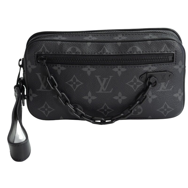 LOUIS VUITTON LOUIS VUITTON MONOGRAM ECLIPSE POCHETTE VOLGA WRISTLET BAG