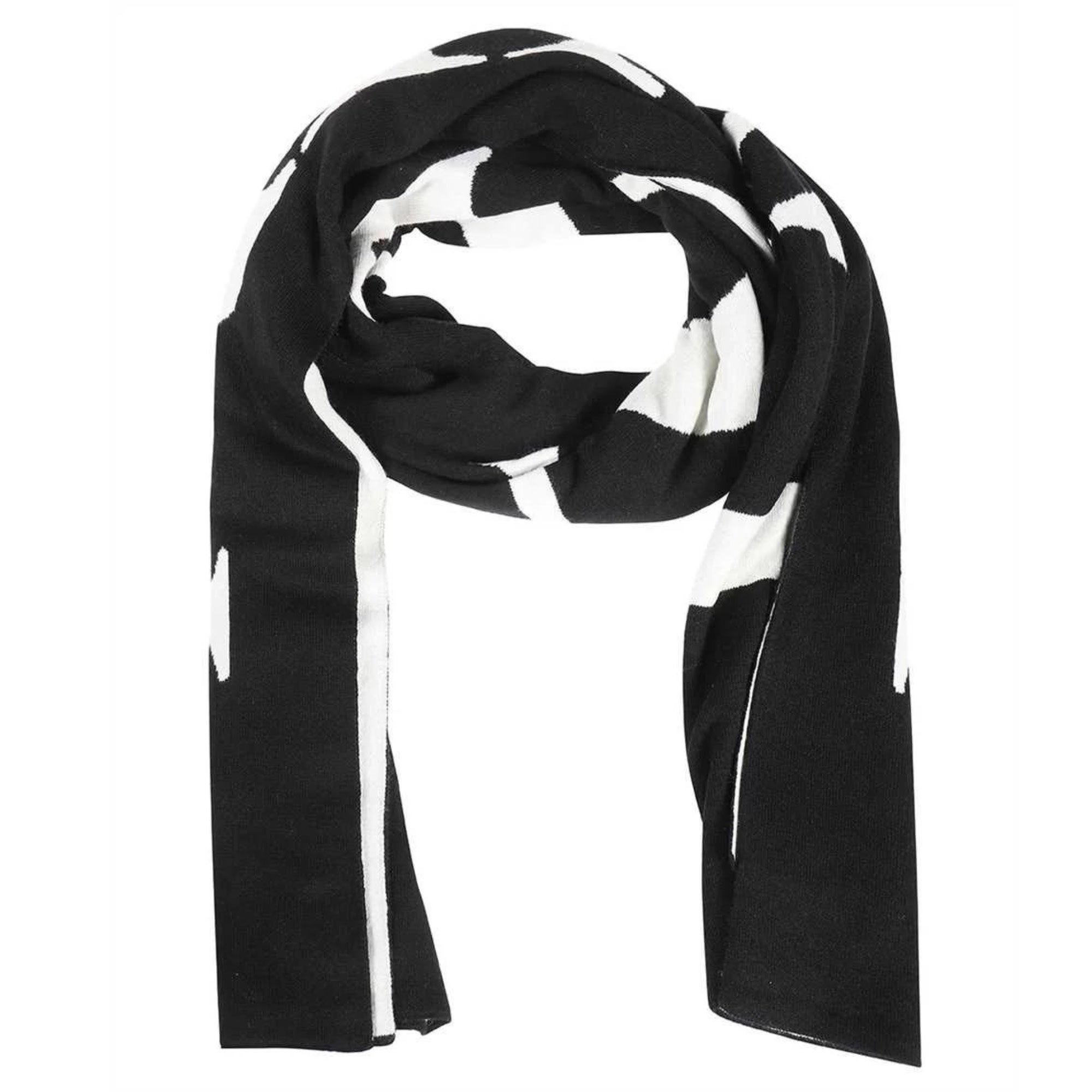 LANVIN BLACK WOOL WHITE LOGO SCARF