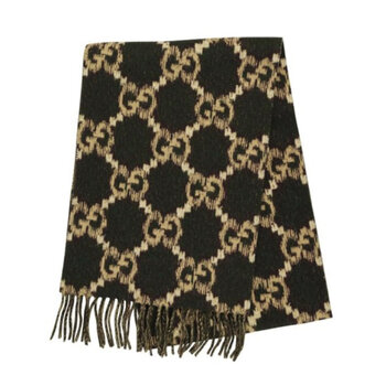 GUCCI GUCCI ARMY GREEN WOOL REVERSIBLE SCARF MSRP $750