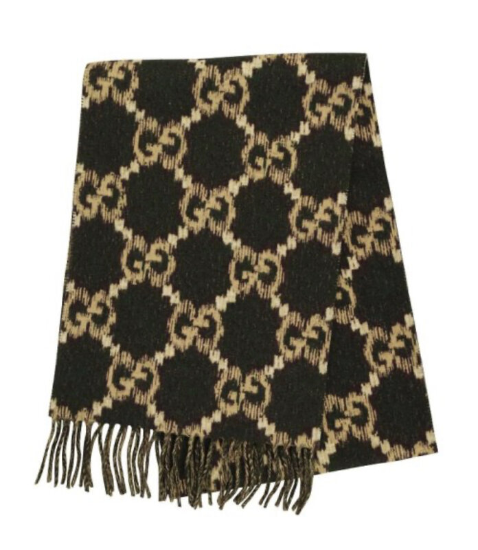 GUCCI GUCCI ARMY GREEN WOOL REVERSIBLE SCARF MSRP $750