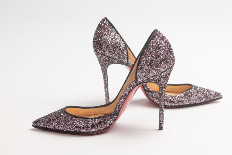 CHRISTIAN LOUBOUTIN CHRISTIAN LOUBOUTIN BLACK GLITTER IRIZA HEELS (EU 39)
