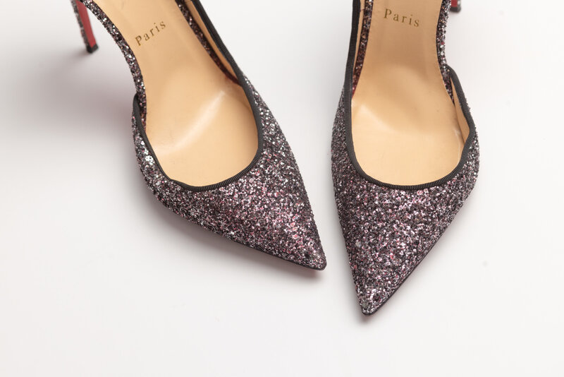 CHRISTIAN LOUBOUTIN CHRISTIAN LOUBOUTIN BLACK GLITTER IRIZA HEELS (EU 39)