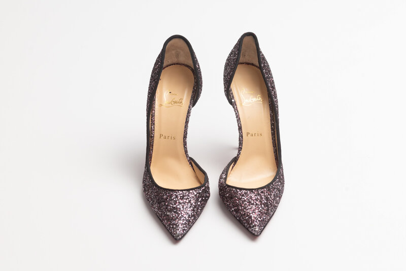 CHRISTIAN LOUBOUTIN CHRISTIAN LOUBOUTIN BLACK GLITTER IRIZA HEELS (EU 39)