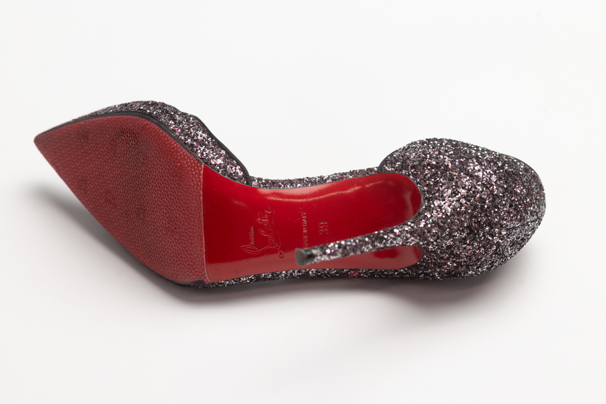 Christian louboutin black glitter heels hot sale