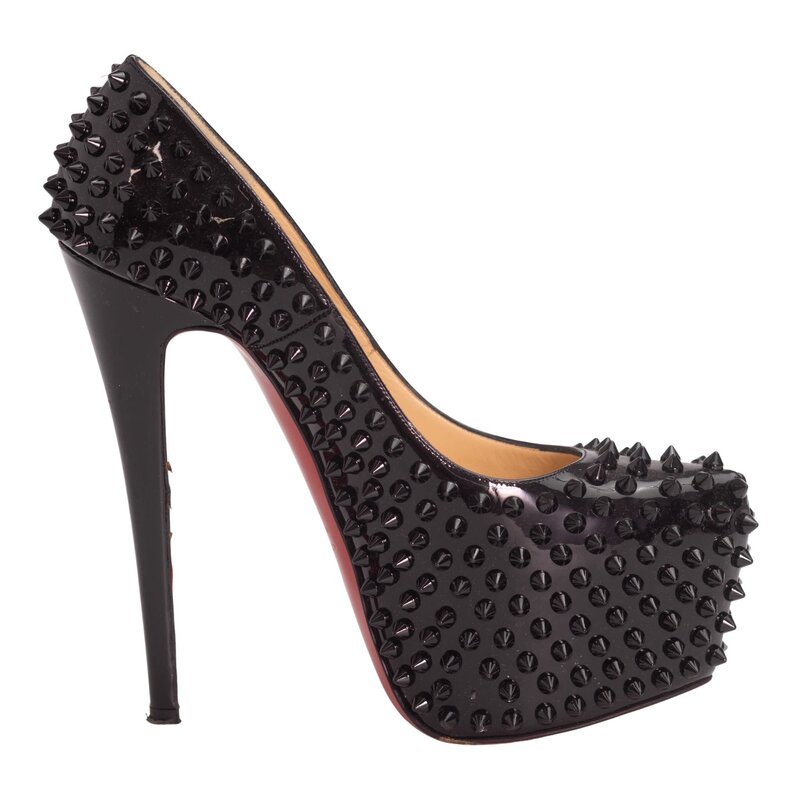 Louboutin black studded heels hot sale
