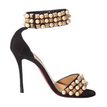 CHRISTIAN LOUBOUTIN CHRISTIAN LOUBOUTIN STUDS PEARLS BLACK VELVET TUDOR HEELS (EU 39)