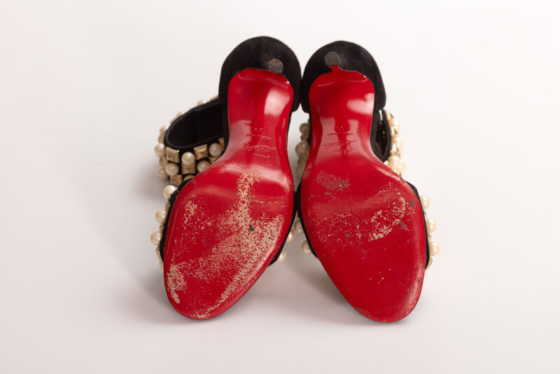CHRISTIAN LOUBOUTIN CHRISTIAN LOUBOUTIN STUDS PEARLS BLACK VELVET TUDOR HEELS (EU 39)