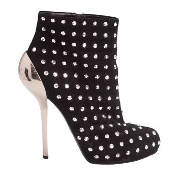 GIUSEPPE ZANOTTI GIUSEPPE ZANOTTI BLACK SUEDE CRYSTAL EMBELLISHED BOOTS (EU 38)