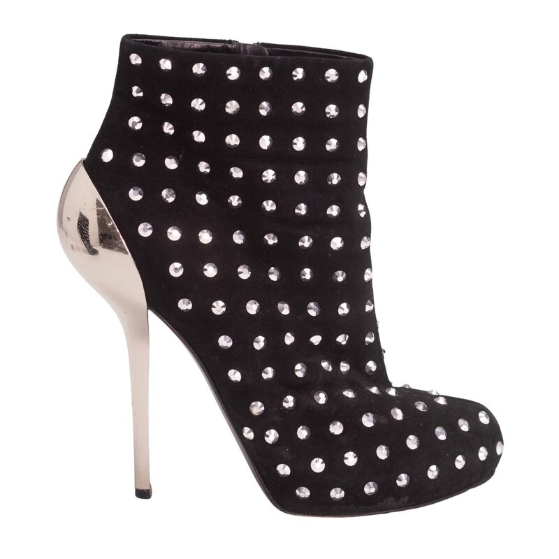 GIUSEPPE ZANOTTI GIUSEPPE ZANOTTI BLACK SUEDE CRYSTAL EMBELLISHED BOOTS (EU 38)