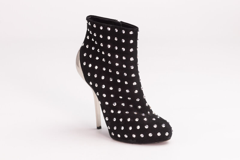 GIUSEPPE ZANOTTI BLACK SUEDE CRYSTAL EMBELLISHED BOOTS (EU 38)