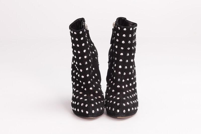 GIUSEPPE ZANOTTI GIUSEPPE ZANOTTI BLACK SUEDE CRYSTAL EMBELLISHED BOOTS (EU 38)
