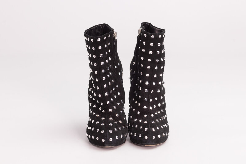 GIUSEPPE ZANOTTI GIUSEPPE ZANOTTI BLACK SUEDE CRYSTAL EMBELLISHED BOOTS (EU 38)