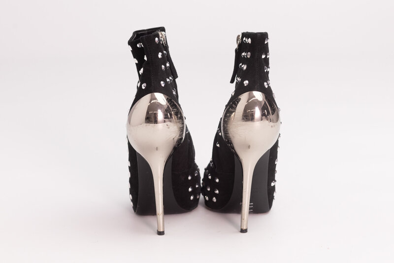 GIUSEPPE ZANOTTI GIUSEPPE ZANOTTI BLACK SUEDE CRYSTAL EMBELLISHED BOOTS (EU 38)