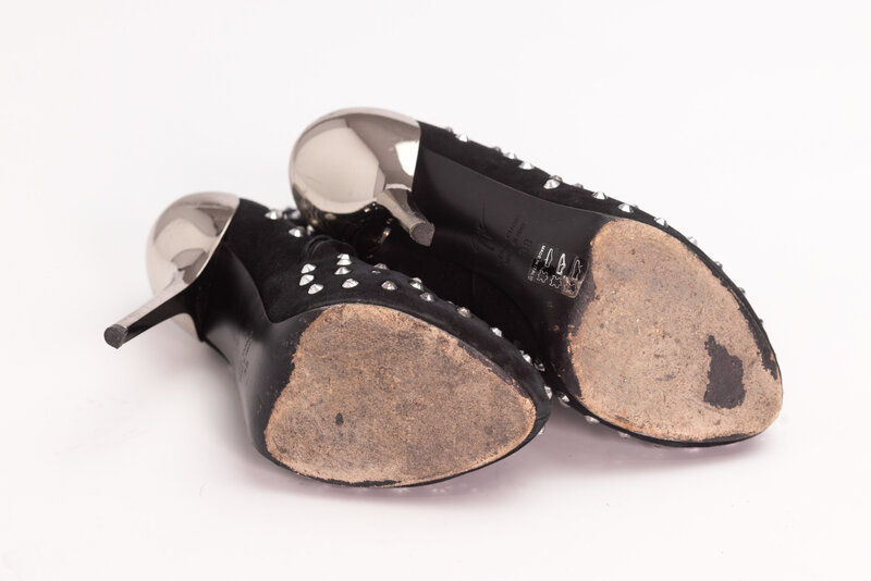 GIUSEPPE ZANOTTI GIUSEPPE ZANOTTI BLACK SUEDE CRYSTAL EMBELLISHED BOOTS (EU 38)