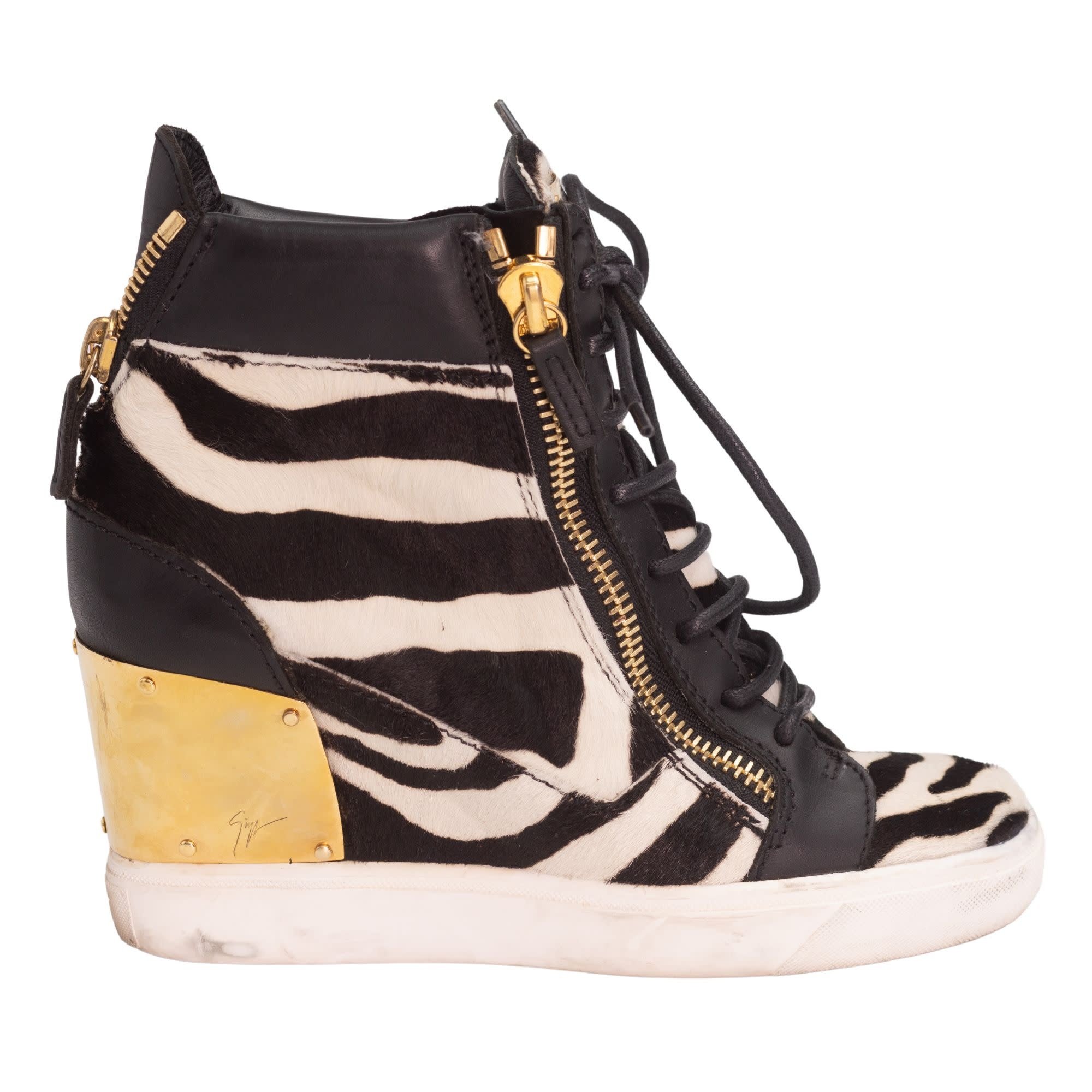 GIUSEPPE ZANOTTI ZEBRA PRINT WEDGE SNEAKERS (EU 36)