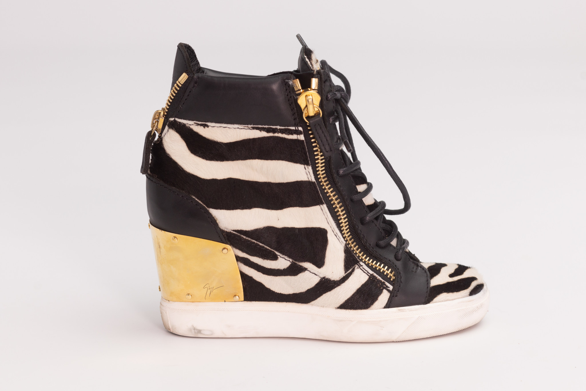 Chloé Blue and Brown Suede, Leather and Canvas Wedge Sneakers - MRS Couture
