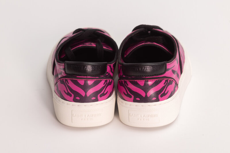 SAINT LAURENT SAINT LAURENT VENICE LOW TOP LEATHER FUCHSIA ZEBRA SNEAKERS (US 6)