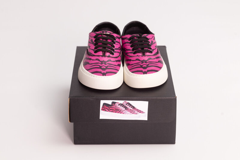 SAINT LAURENT SAINT LAURENT VENICE LOW TOP LEATHER FUCHSIA ZEBRA SNEAKERS (US 6)