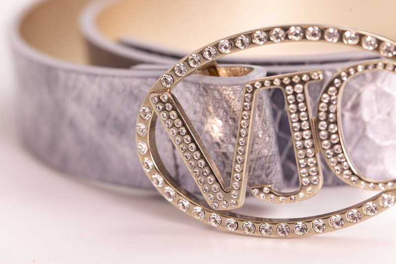 VERSACE JEANS COUTURE SILVER CROC EMBOSSED LEATHER BELT (32)