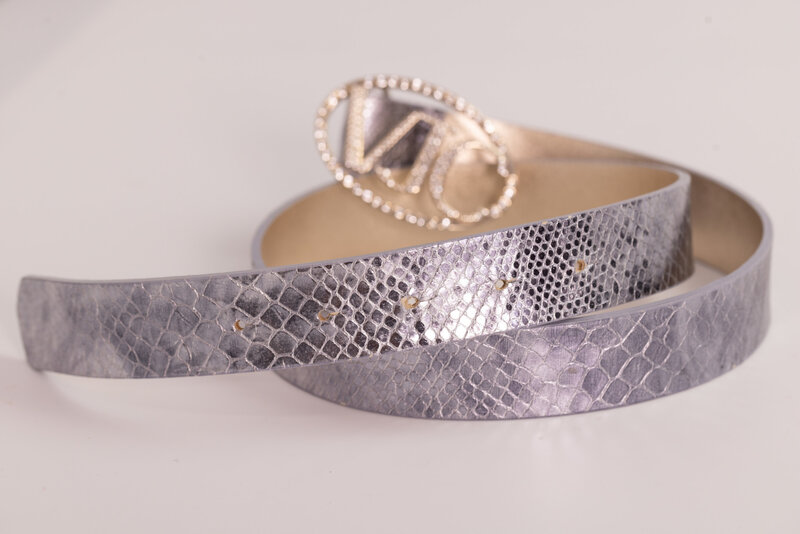 VERSACE VERSACE JEANS COUTURE SILVER CROC EMBOSSED LEATHER BELT (32)