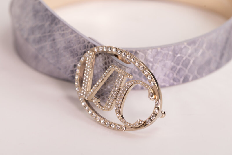 VERSACE VERSACE JEANS COUTURE SILVER CROC EMBOSSED LEATHER BELT (32)