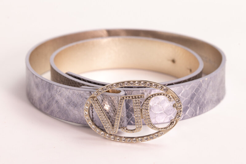 VERSACE JEANS COUTURE SILVER CROC EMBOSSED LEATHER BELT (32)