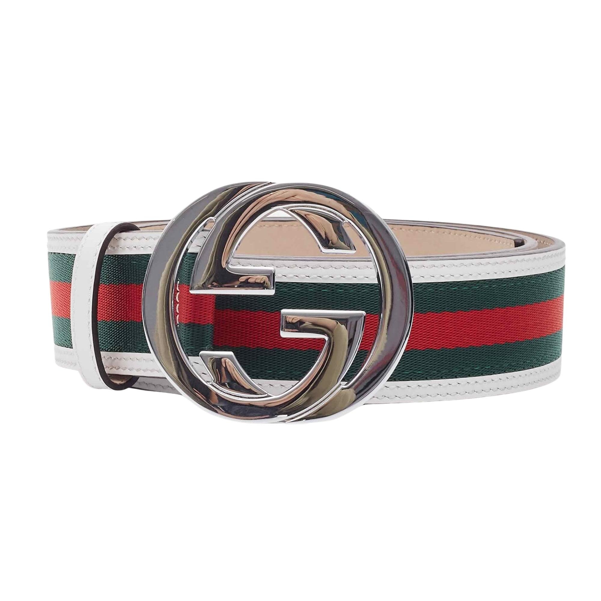 GUCCI WEB WHITE INTERLOCKING GG BELT (SIZE 100/40)