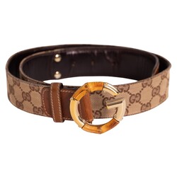 GUCCI GUCCI MONOGRAM EBONY BAMBOO G LOGO BELT (80/32)