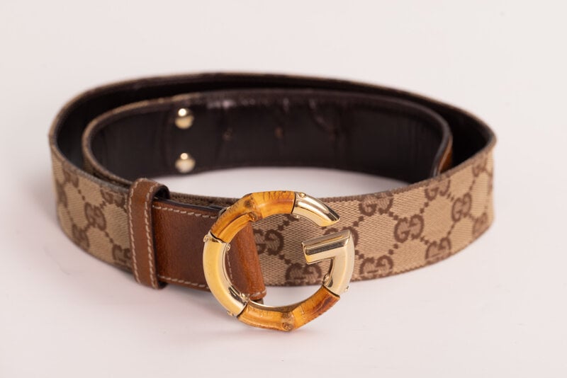 GUCCI MONOGRAM EBONY BAMBOO G LOGO BELT (80/32)