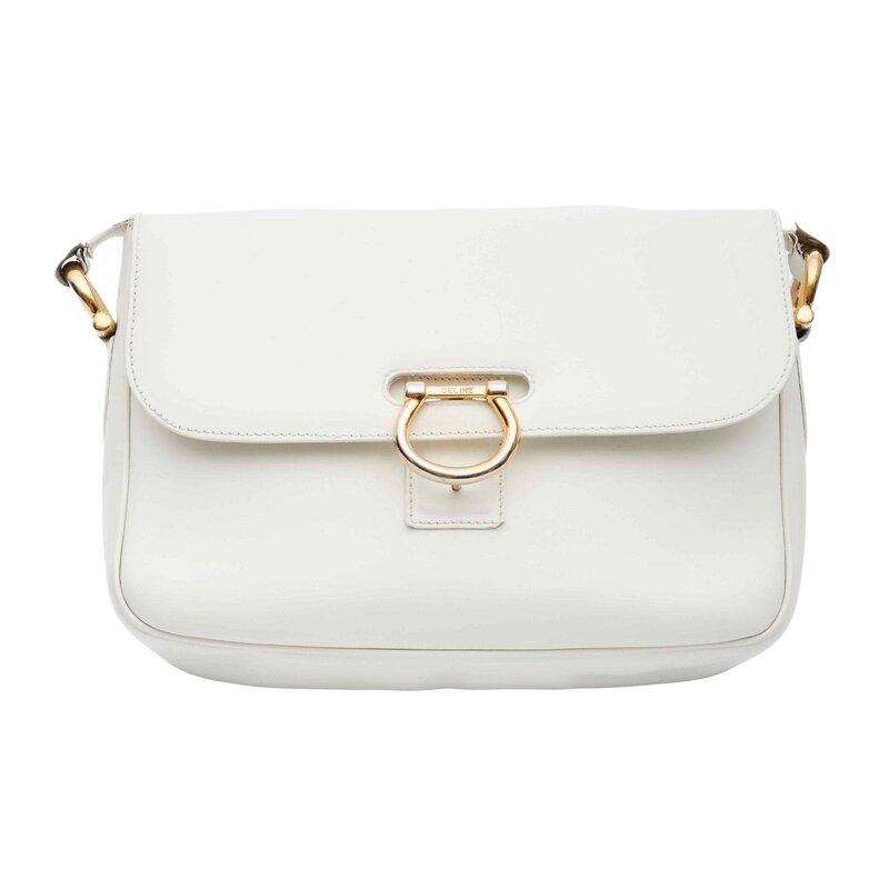 CELINE VINTAGE WHITE LEATHER SHOULDER BAG