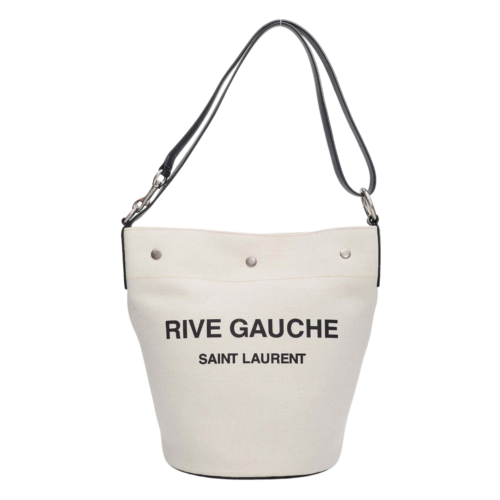 SAINT LAURENT RIVE GAUCHE TUSCANY WHITE LINEN BUCKET BAG