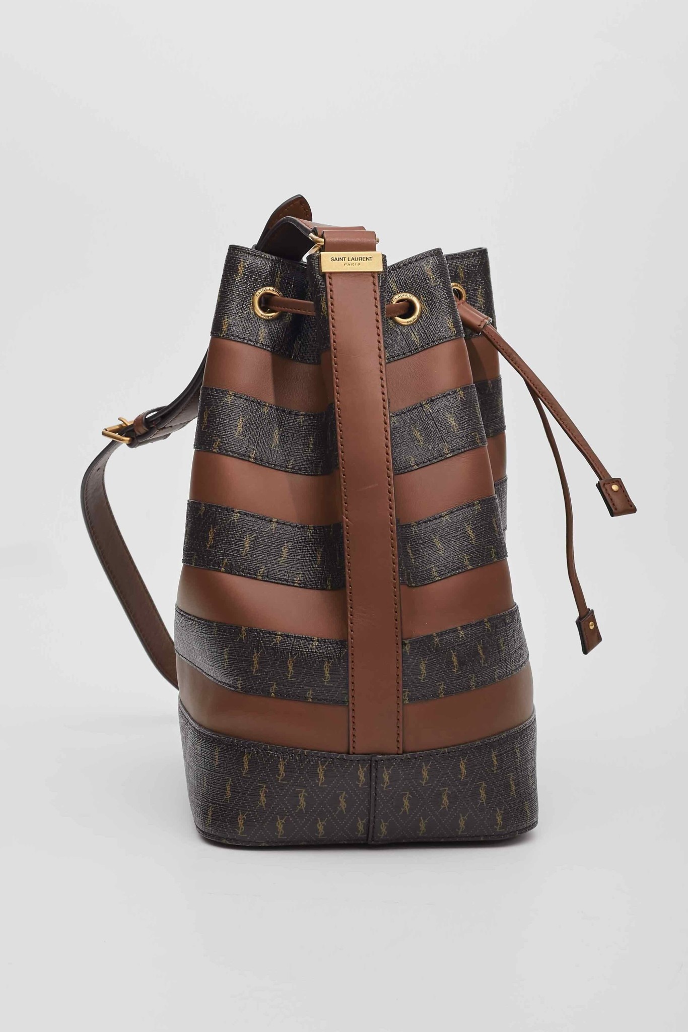 MONOGRAM VEGAN LEATHER STRIPPED BUCKET BAG CRTBLNCHSHP