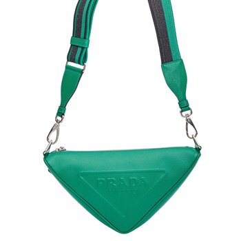 PRADA PRADA SAFFIANO LEATHER MANGO GREEN TRIANGLE LOGO POUCH BAG