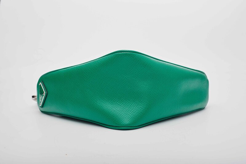 PRADA PRADA SAFFIANO LEATHER MANGO GREEN TRIANGLE LOGO POUCH BAG