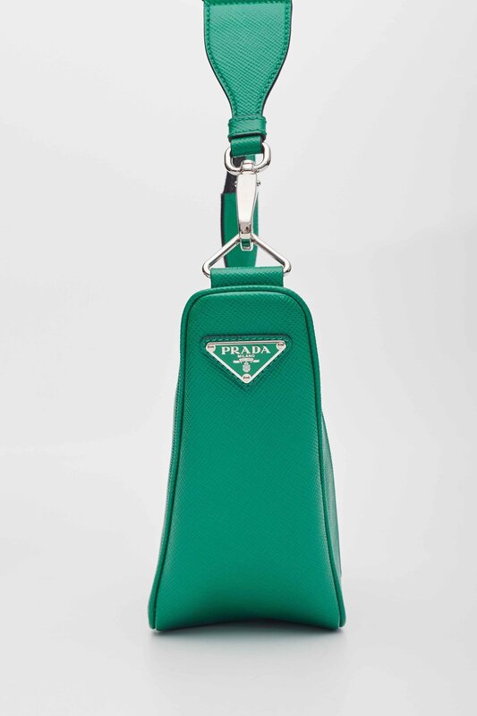 PRADA PRADA SAFFIANO LEATHER MANGO GREEN TRIANGLE LOGO POUCH BAG
