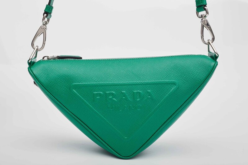 PRADA PRADA SAFFIANO LEATHER MANGO GREEN TRIANGLE LOGO POUCH BAG