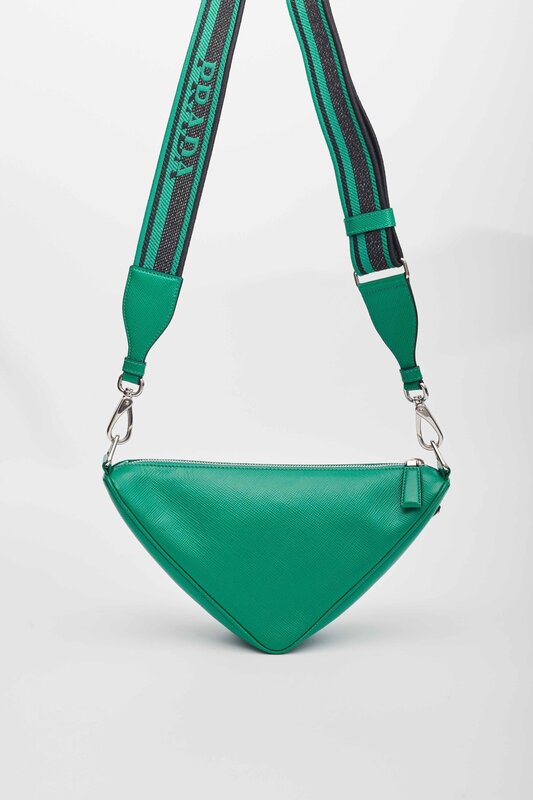 PRADA PRADA SAFFIANO LEATHER MANGO GREEN TRIANGLE LOGO POUCH BAG
